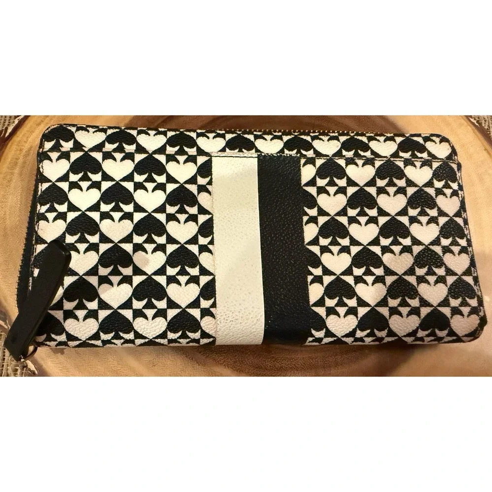 KATE SPADE 2015 NEDA WALLET BLACK/WHITE SPADES AND STRIPED PENN PLACE‎